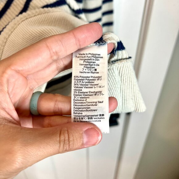 J. Crew Brushed Rib Puff-Sleeve Mock Neck Breton Stripe Nautical Sweater Size L - Picture 4 of 6